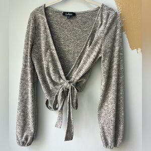 Lulus dark heather grey long sleeve top that ties in the front